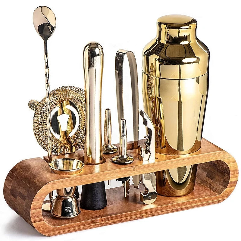 Bartender Kit: 10-deler Bar Set med stilig trestativ