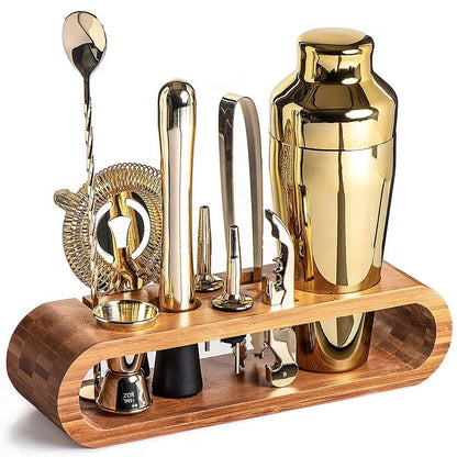 Bartender Kit: 10-deler Bar Set med stilig trestativ